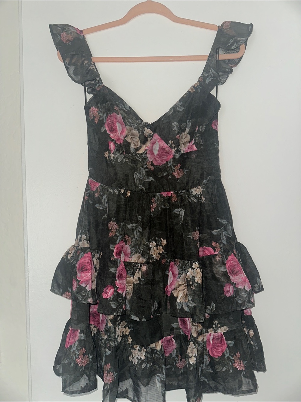 Green Floral Ruffle Tiered Mini Dress